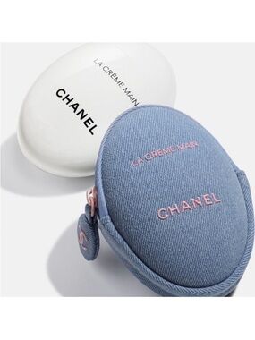 CHANEL Blue Denim Zippered Case (Limited Edition) with LA CRÈME MAIN Hand Cream